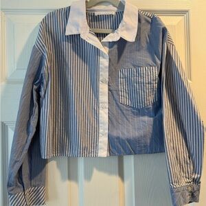 Zara Kids Blue and White Striped Button Down Shirt